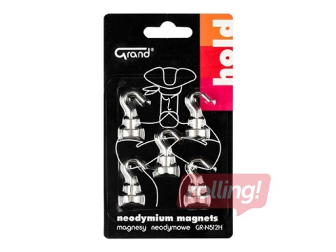 Magnets Grand, Neodymium, with hook, 12mm, 5 pcs.