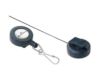 Badge reel with spring snap fastener. Reel reach: 85cm.