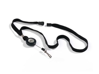 Textile necklace with badge reel Durable, black, 10 pcs