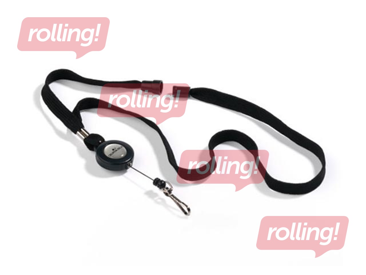 Textile necklace with badge reel Durable, black, 10 pcs