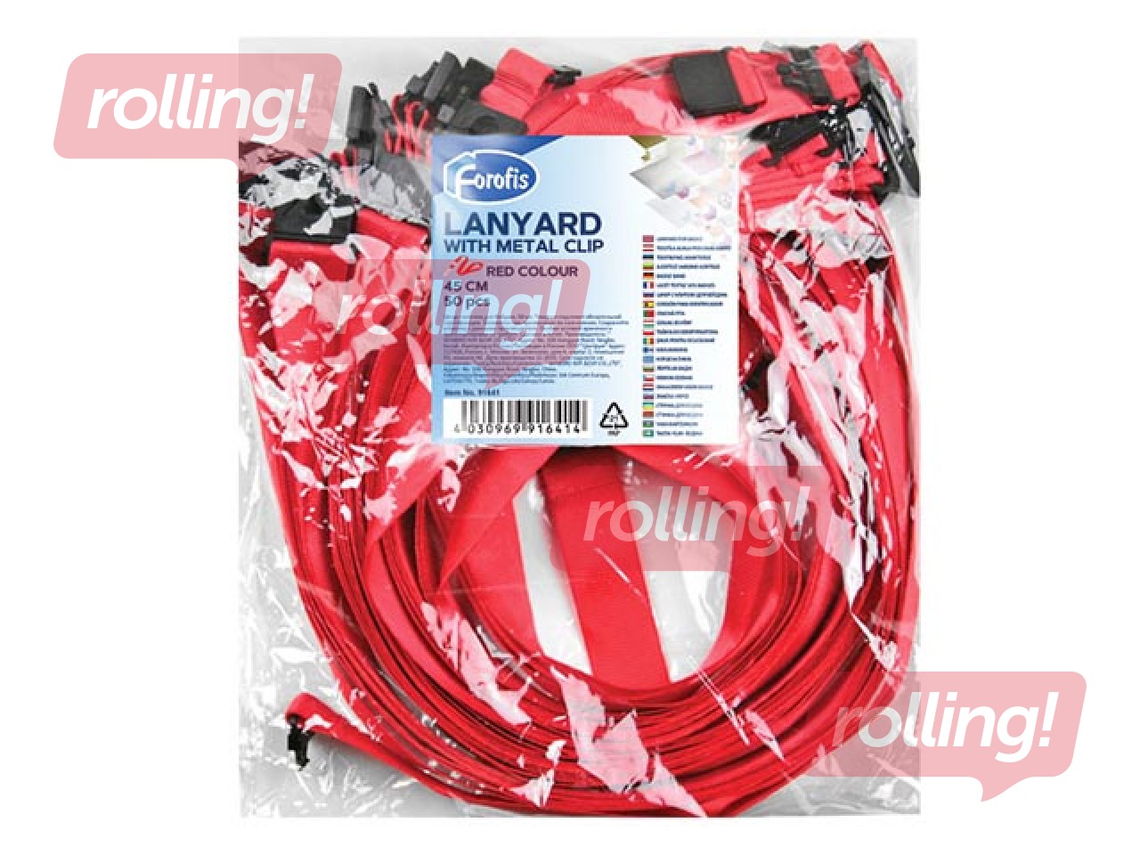 Identifikācijas kartes lente ar drošības sprādzi Forofis, sarkana, 45 cm