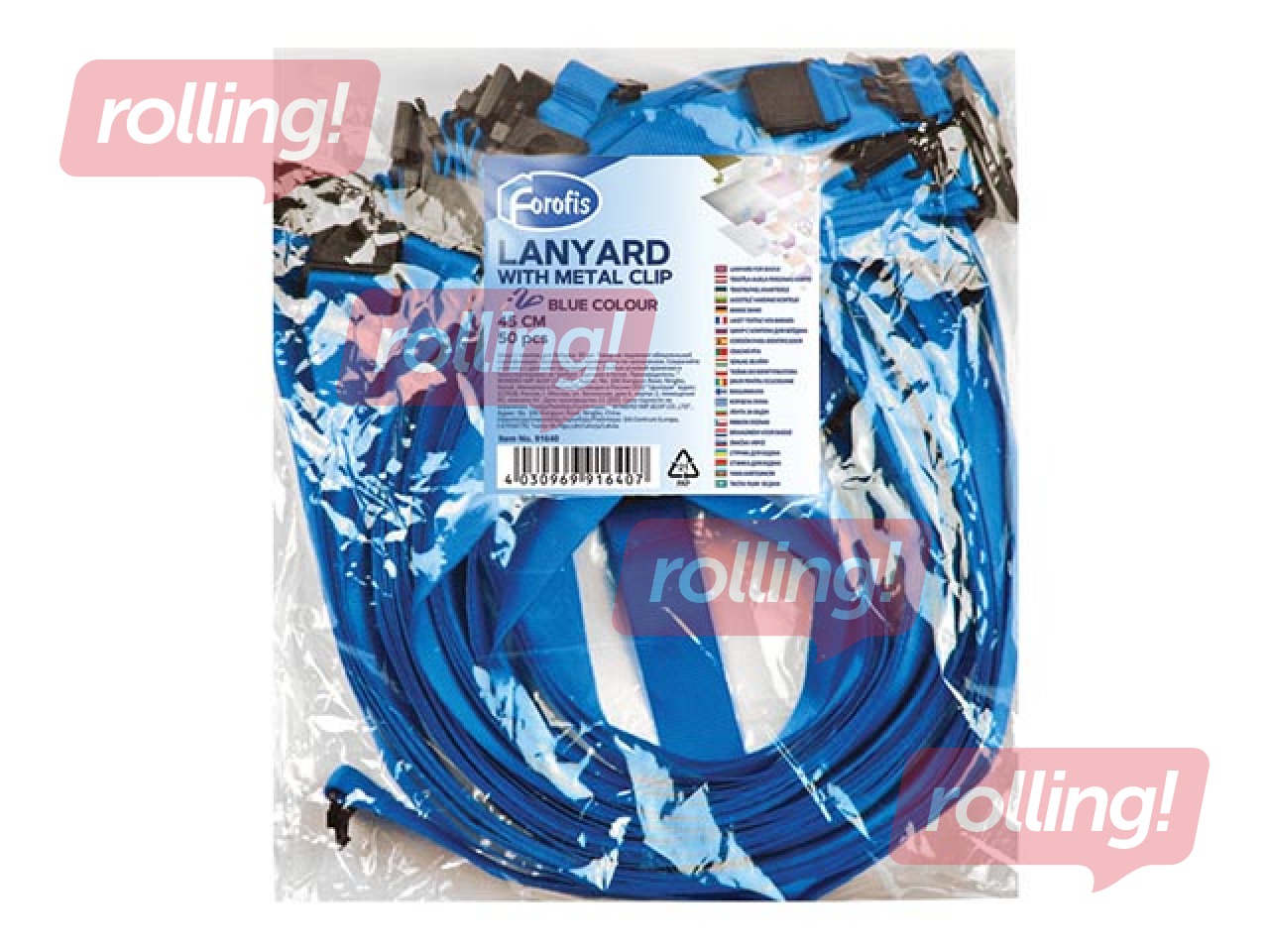 Identifikācijas kartes lenta ar drošības sprādzi Forofis, zila, 45 cm