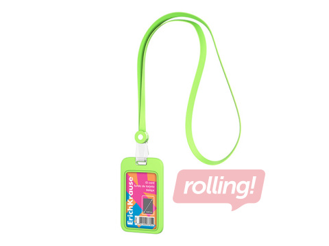 ID card holder ErichKrause, silicone, with silicone lanyard, vertical, neon green, 54x85mm