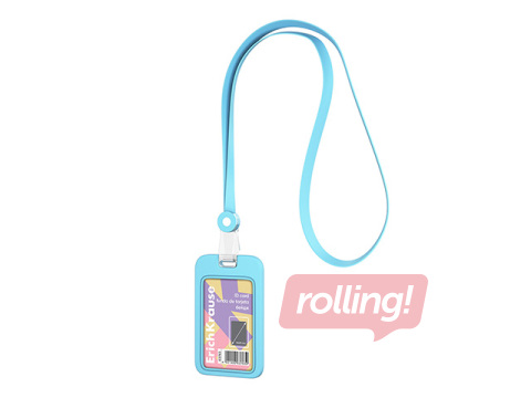 ID card holder ErichKrause, silicone, with silicone lanyard, vertical, pastel blue, 54x85mm