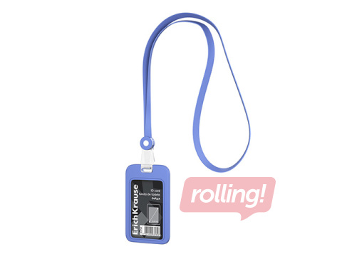 ID card holder ErichKrause, silicone, with silicone lanyard, vertical, dark blue, 54x85mm