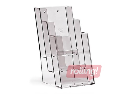 Booklet holder A6 (1/3 of A4), with 3 pockets, free standing or wall mounted