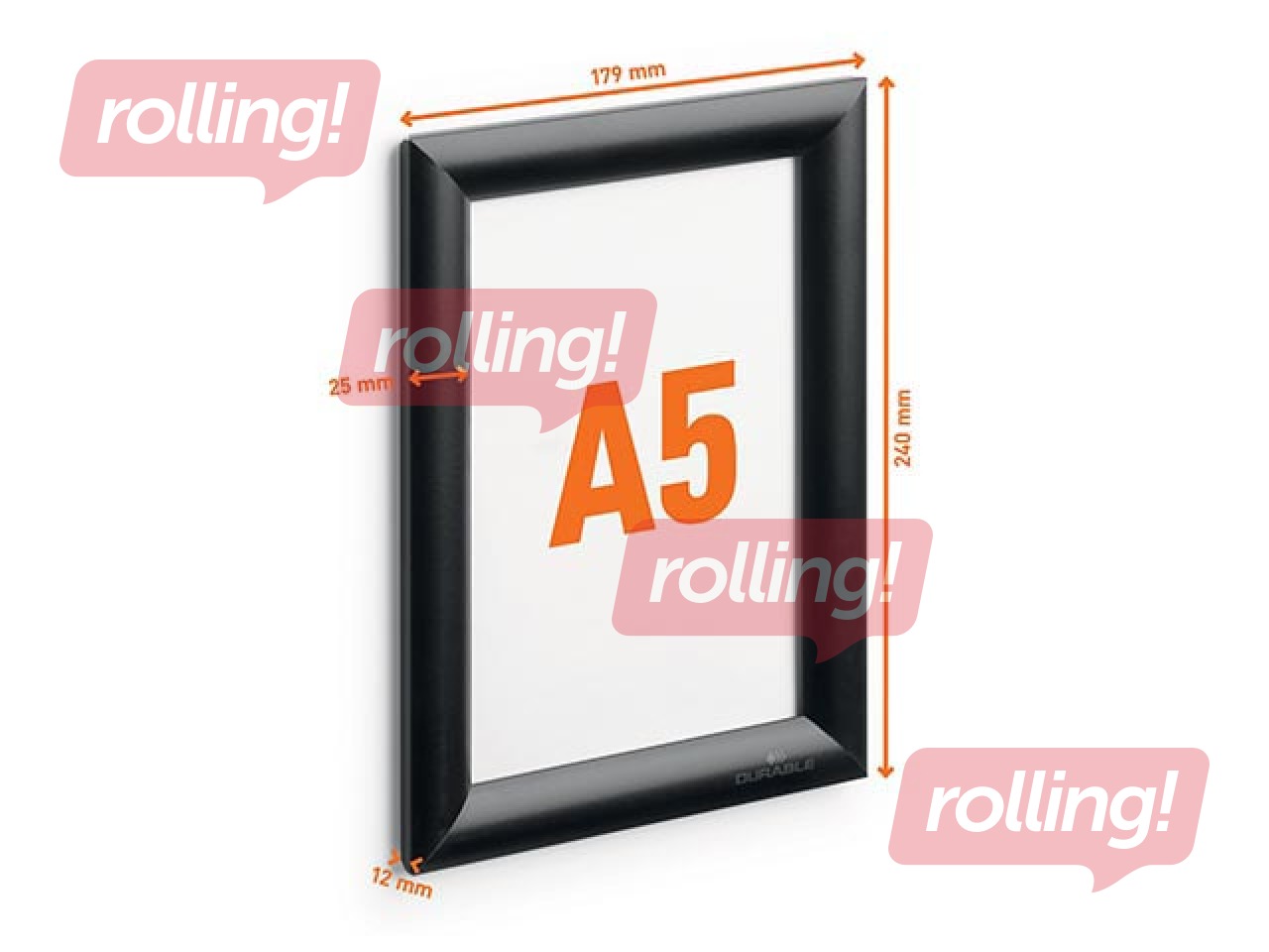 Aluminum profile frame with clips Durable, A5, black