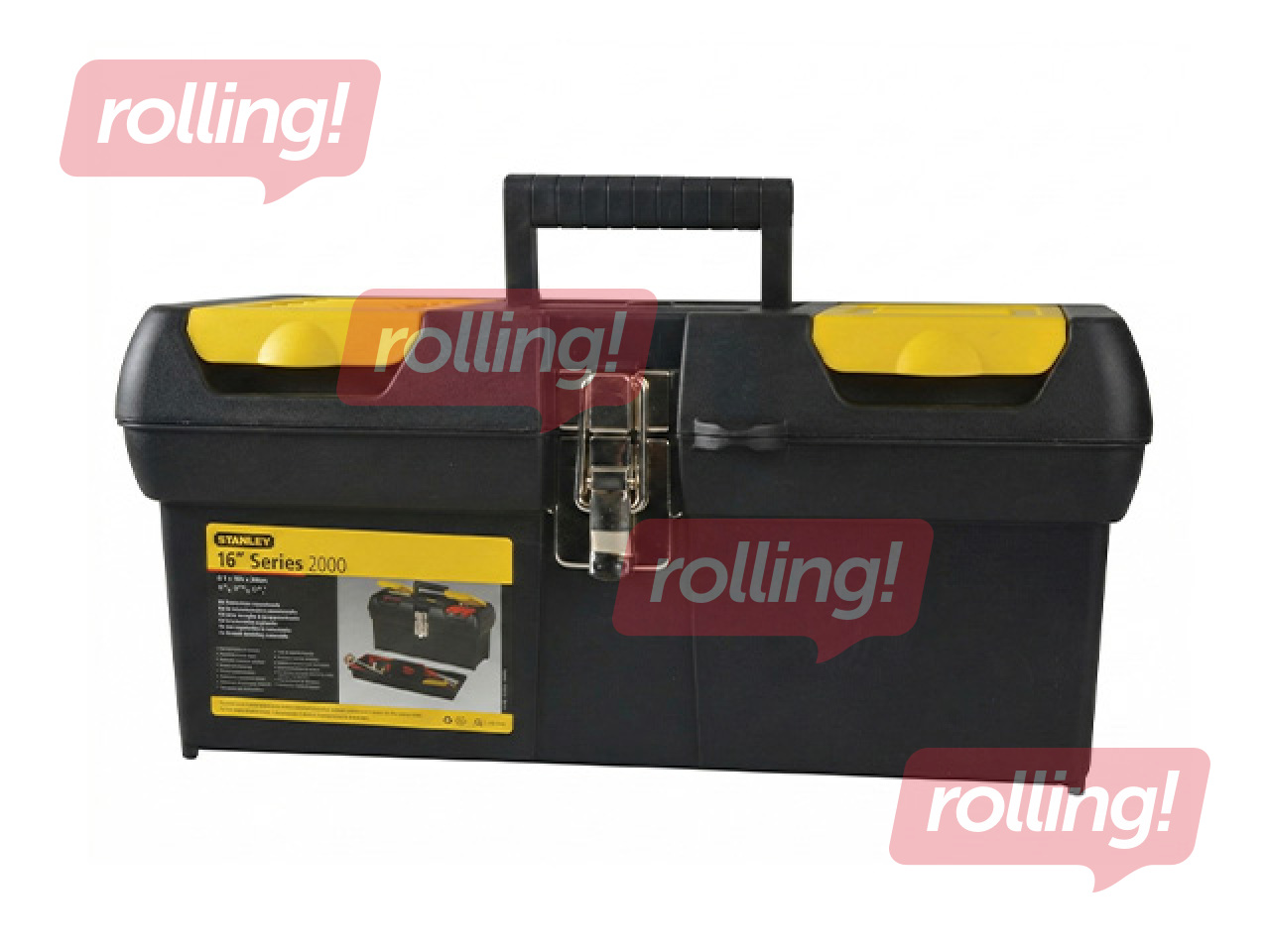 Instrumentu kaste ar metāla stiprinājumiem Stanley, melns ar dzeltenu