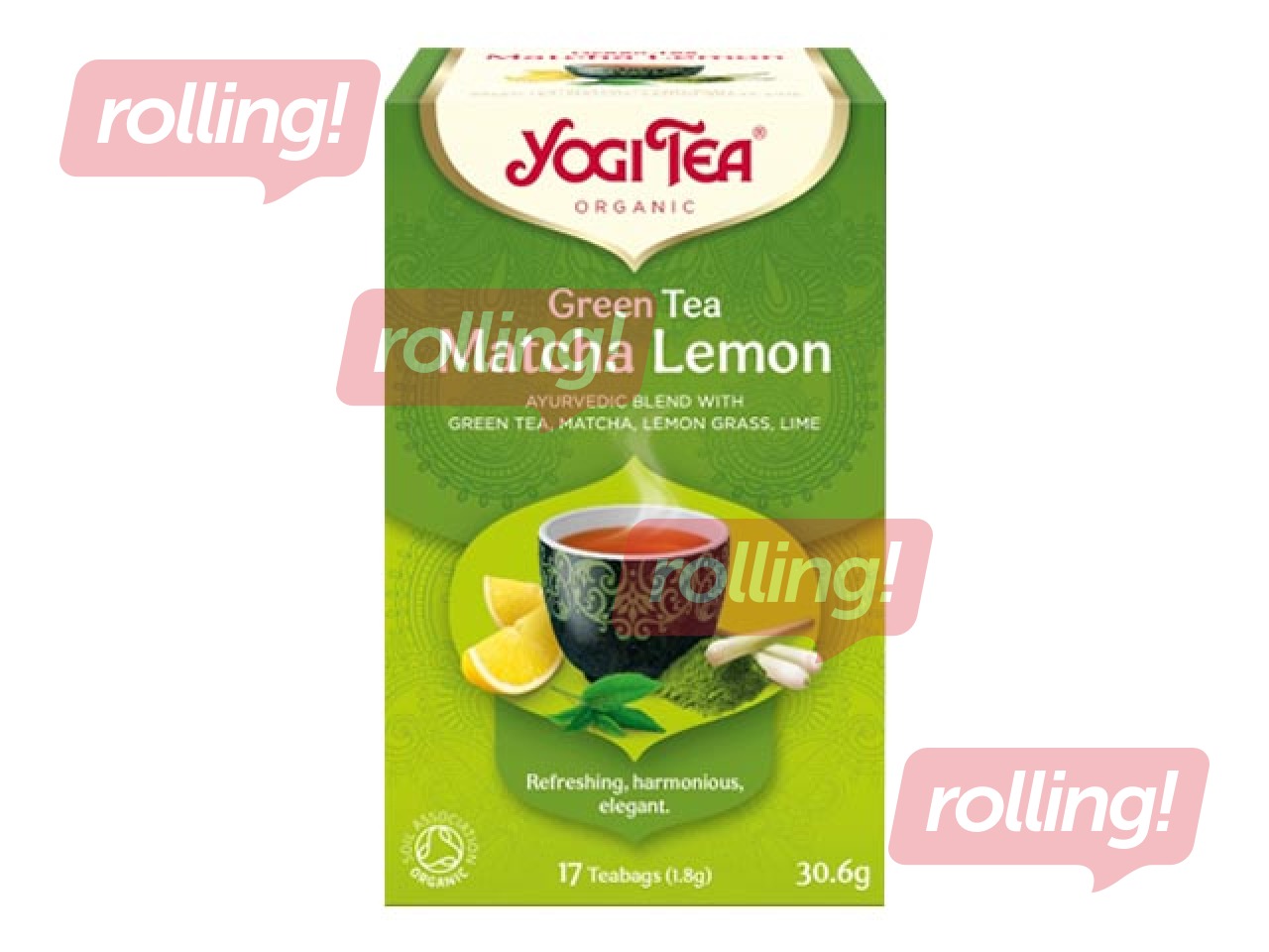 Ayurvedic tea Bio Yogi green Matcha with lemon, 17 packs.