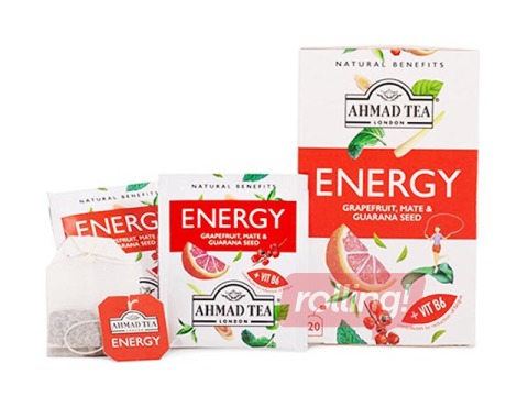 Tēja zāļu Ahmad Energy, greipfrūta, matē un guarana sēklu, 20 pac.