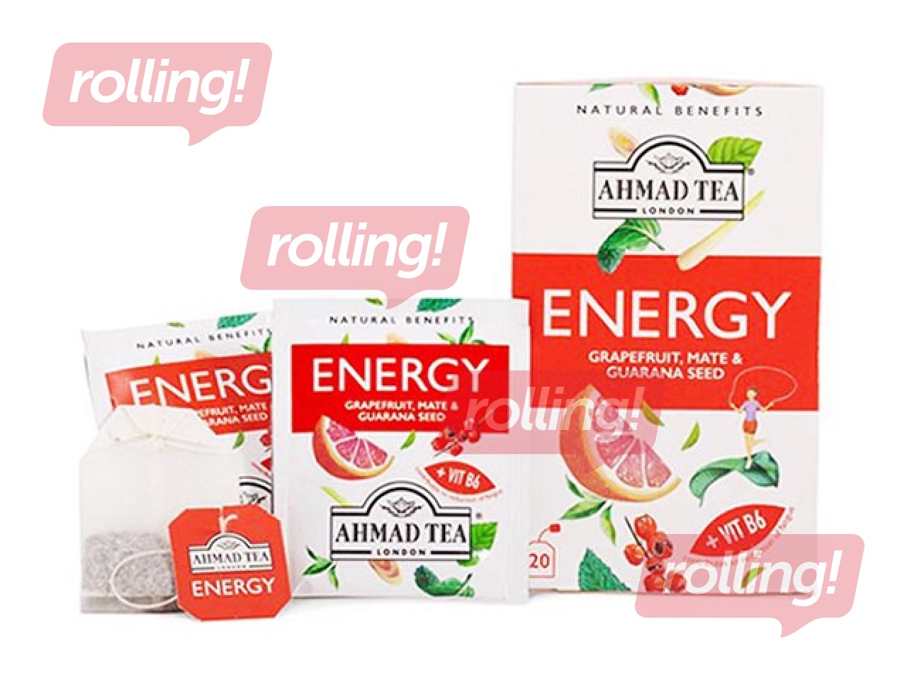 Tēja zāļu Ahmad Energy, greipfrūta, matē un guarana sēklu, 20 pac.