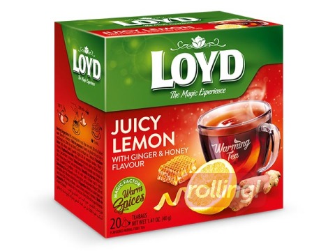 Tēja sarkanā Loyd Pyramids Juicy Lemon ar ingveru un medu, ar sildošu efektu, 20 pac.