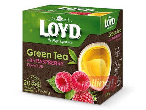 Tēja zaļā Loyd Pyramids ar aveņu garšu, 20 pac.