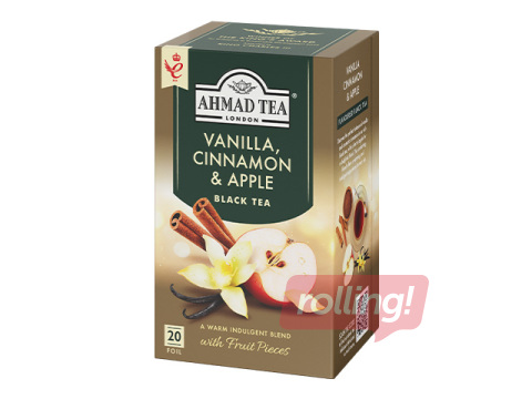 Tēja melnā Ahmad Tea ar vaniļas, kanēļa un ābolu aromātu, 20 paciņas