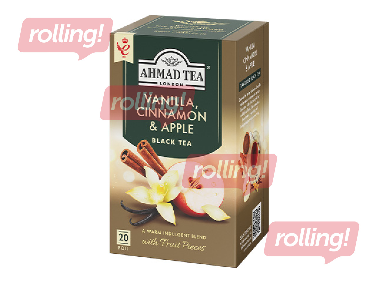 Tēja melnā Ahmad Tea ar vaniļas, kanēļa un ābolu aromātu, 20 paciņas