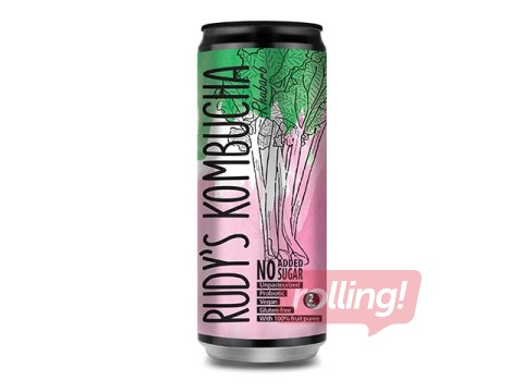 Kombuča Rudy's Kombucha, rabarberu, skārdene, 330ml (Taras depozīts iekļauts cenā) 