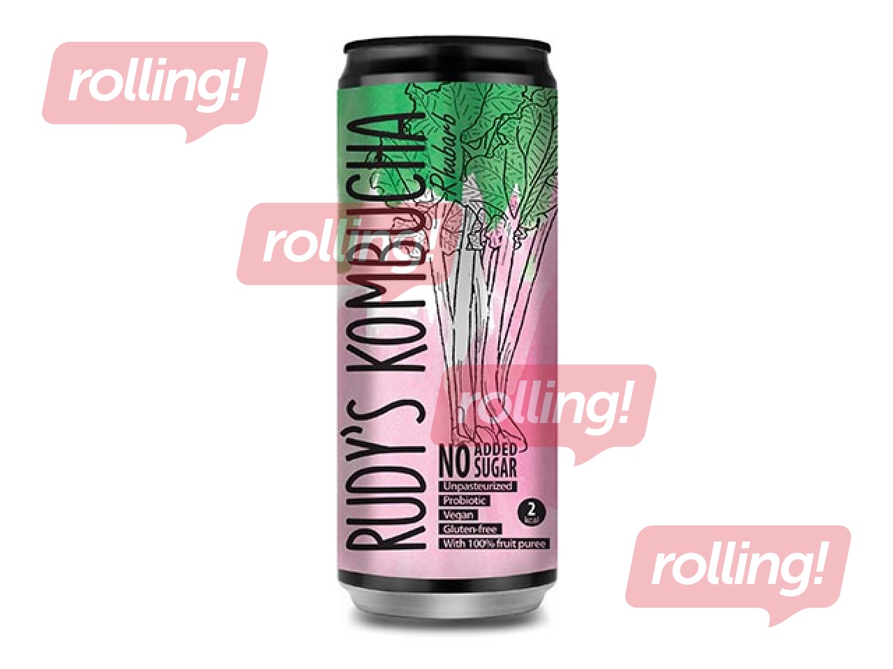 Kombuča Rudy's Kombucha, rabarberu, skārdene, 330ml (Taras depozīts iekļauts cenā) 