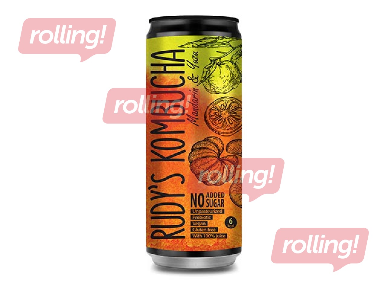 Kombuča Rudy's Kombucha, mandarīns un yuzu, skārdene, 330ml (Taras depozīts iekļauts cenā)