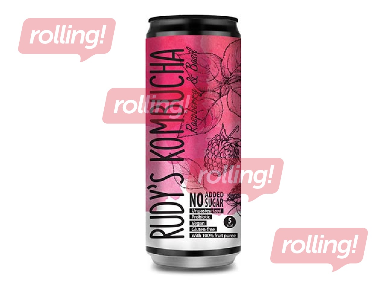 Kombuča Rudy's Kombucha, avene un baziliks, skārdene, 330ml (Taras depozīts iekļauts cenā)