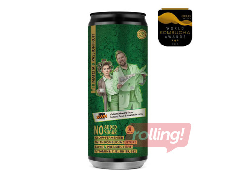Kombuča Rudy's Kombucha, matcha un marakuja, 330ml (Taras depozīts iekļauts cenā) 