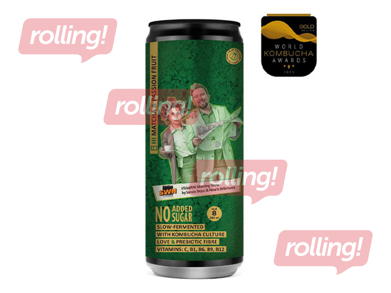 Kombuča Rudy's Kombucha, matcha un marakuja, 330ml (Taras depozīts iekļauts cenā) 