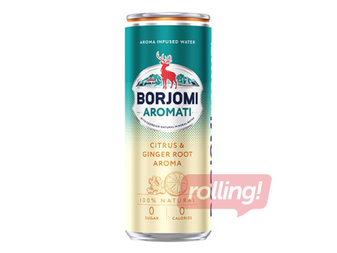 Gāzēts dzēriens Borjomi Aromati ar Citrus Mix-Ginger, skārdene, 330ml (Taras depozīts iekļauts cenā)