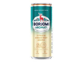 Gāzēts dzēriens Borjomi Aromati ar Citrus Mix-Ginger, skārdene, 330ml (Taras depozīts iekļauts cenā)