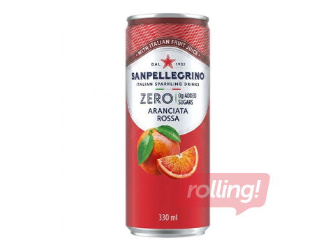 Carbonated drink Sanpellegrino Zero Aranciata Rossa, can, 330ml (Container deposit included in th