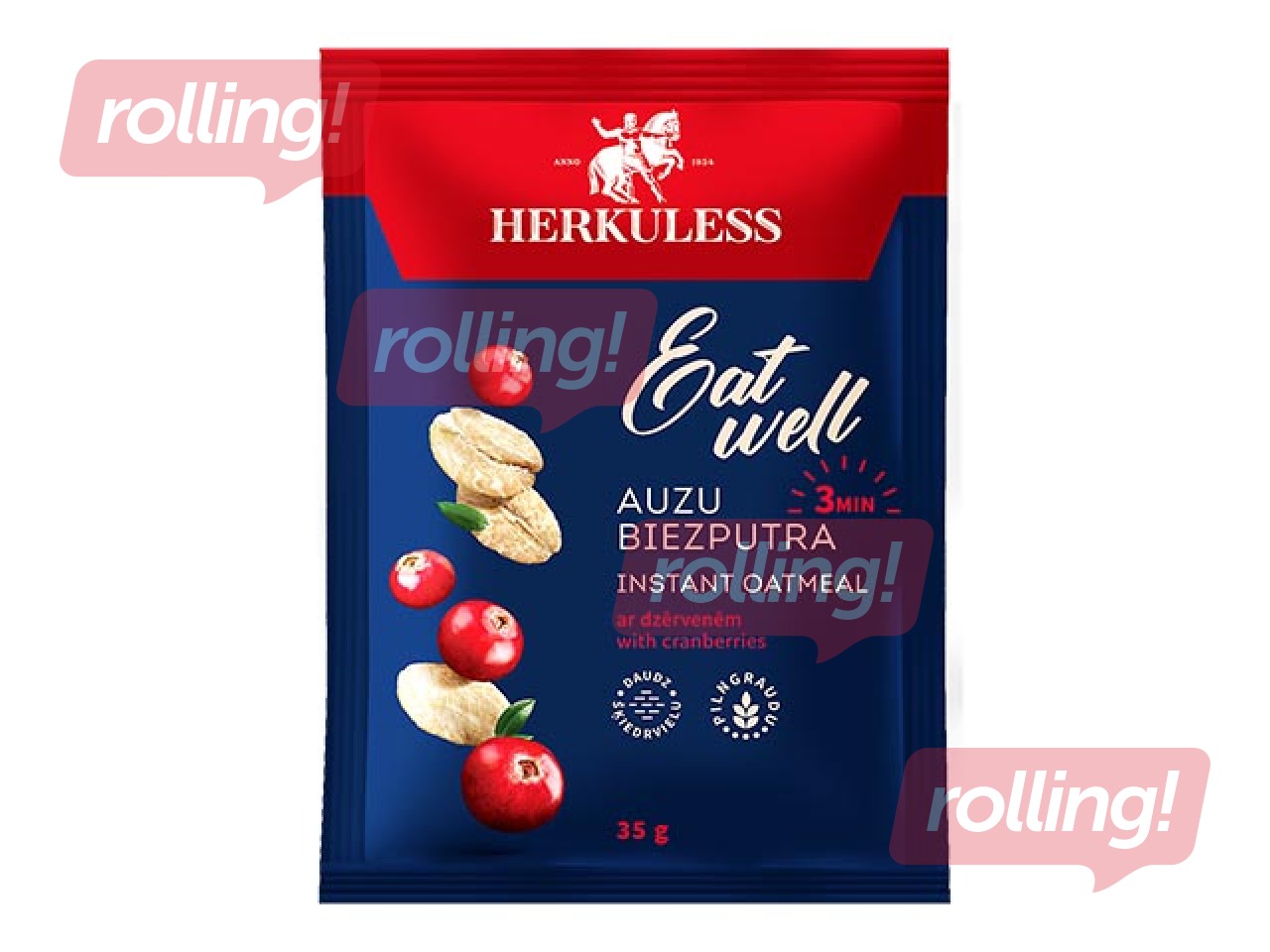 Auzu pārslu biezputra Herkuless, ar dzērveņu gabaliņiem, 35g