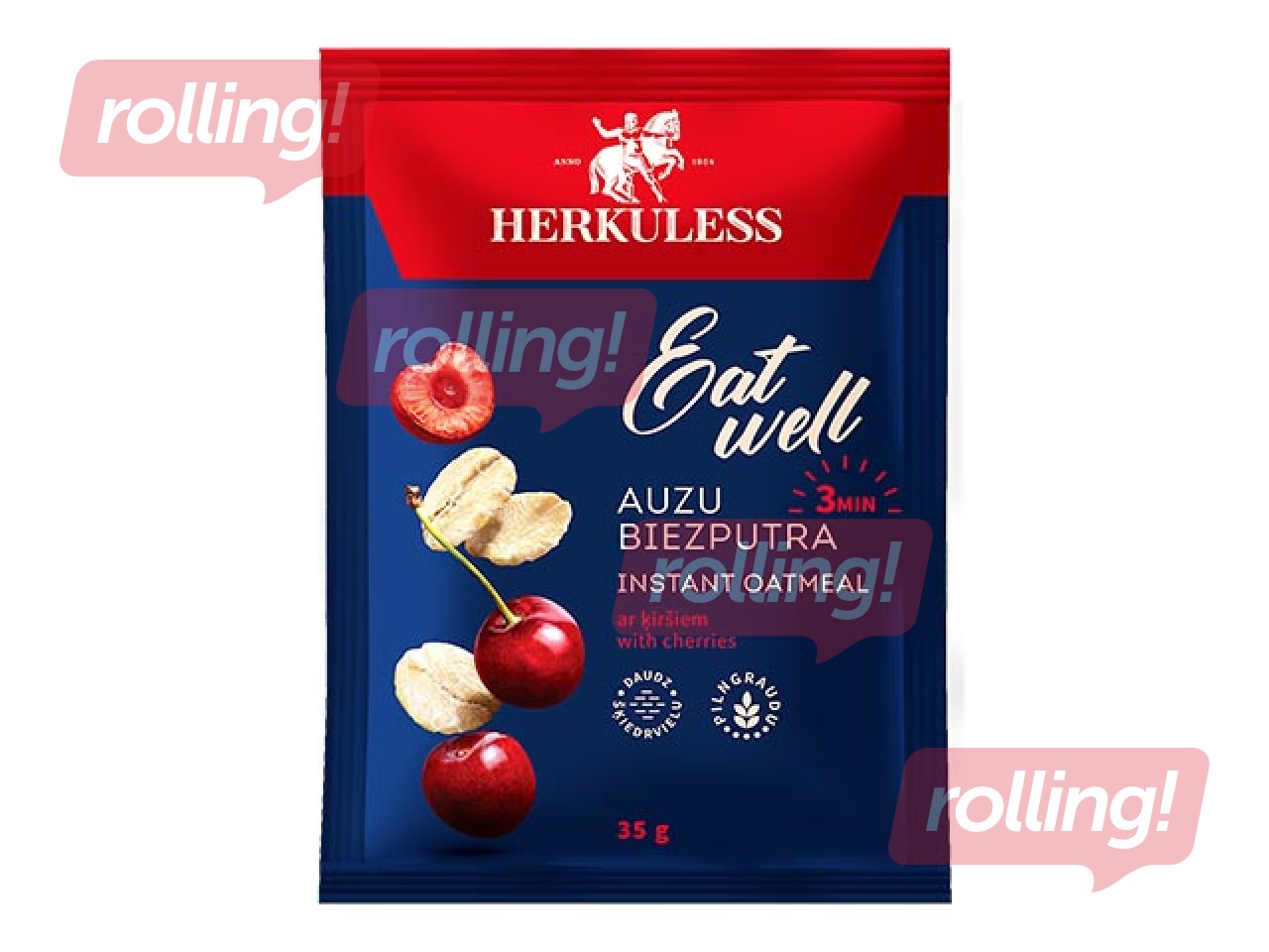 Auzu pārslu biezputra Herkuless, ar ķiršu gabaliņiem, 35g