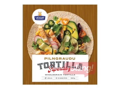 Цельнозерновая пшеничная тортилья, Latvijas maiznieks, 360г, 6 шт.