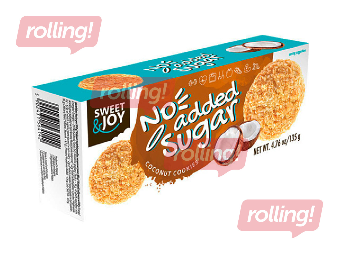 Cepumi Sweet&Joy, bez cukura, ar kokosa skaidiņām, 135g