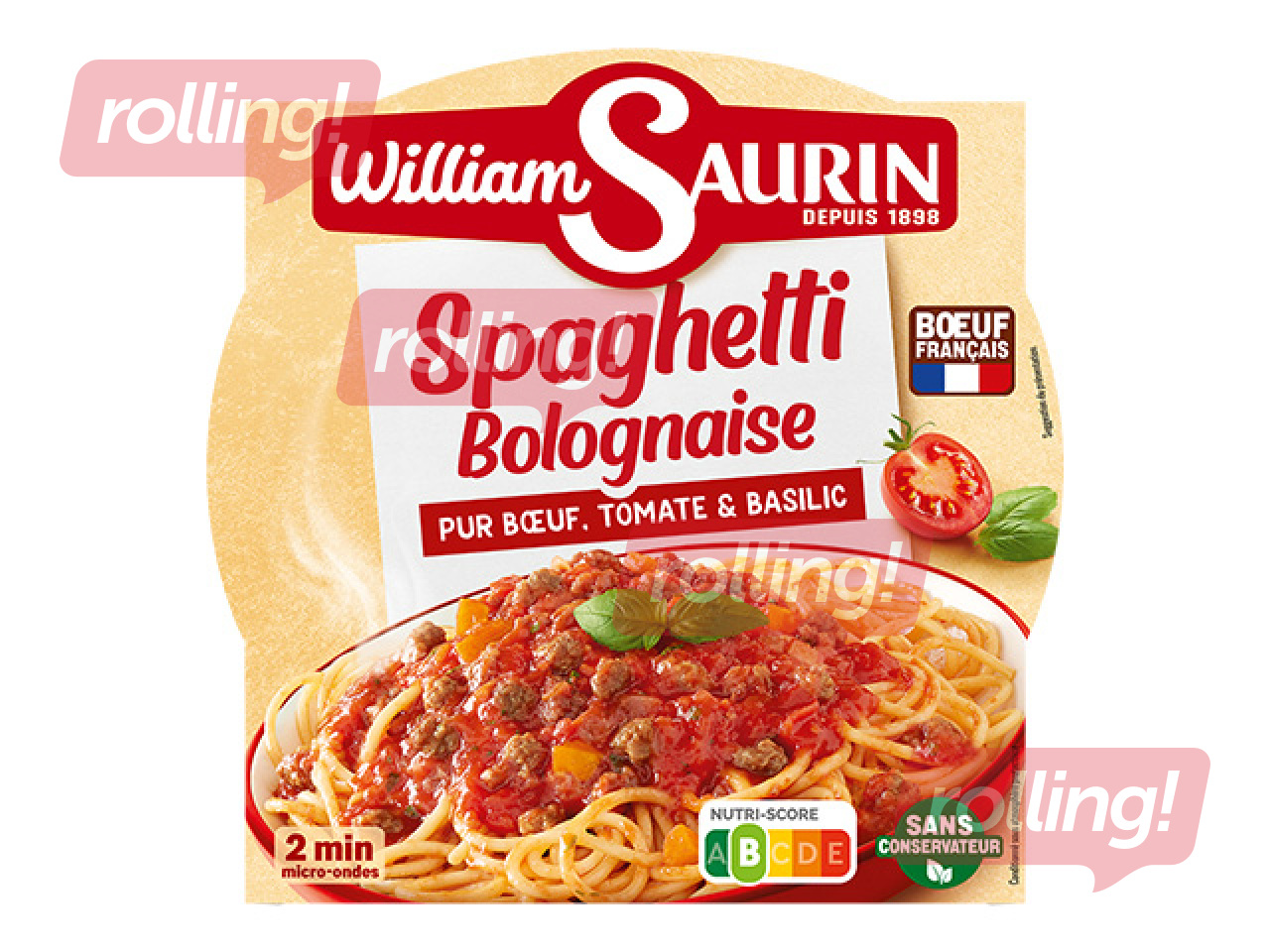 Spageti Boloņas mērcē William Saurin, ar liellopa gaļu, trauciņā, 300g