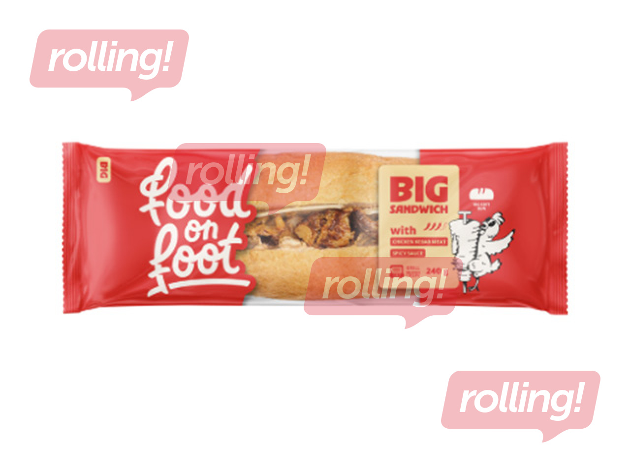 Sendvičs Mantinga Food on Foot, BIG ar vistas kebaba gaļu asajā mērcē, 240g
