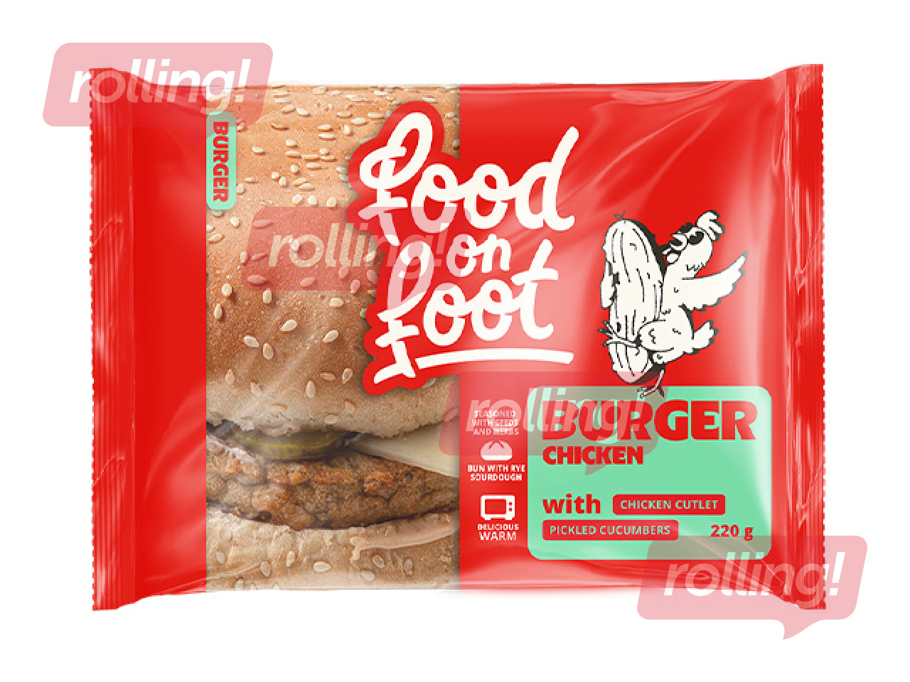 Burgers Mantinga Food on Foot, ar vistas gaļas kotleti un marinētiem gurķiem, 220g