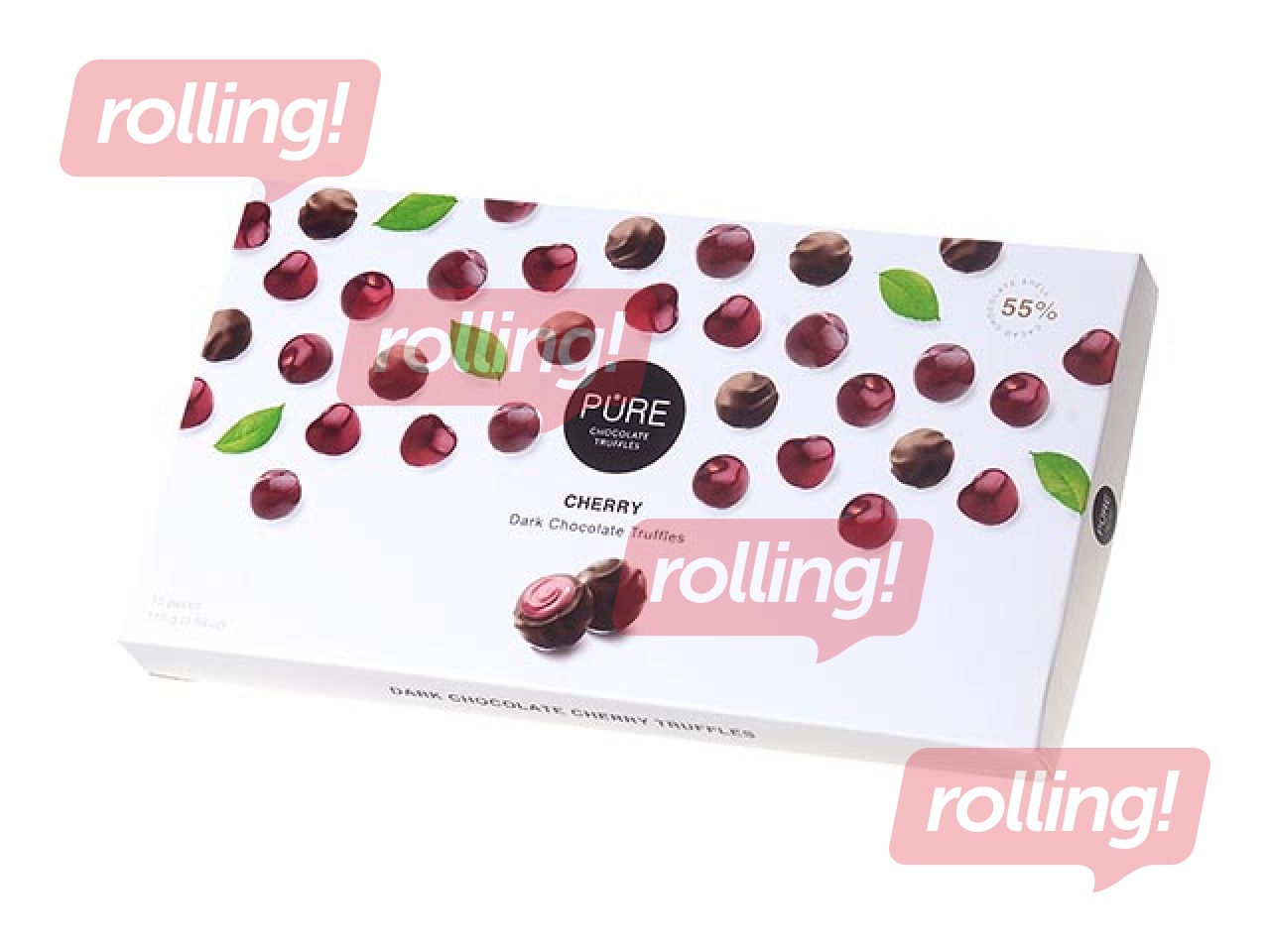 Tumšās šokolādes trifeles Pure Chocolate ar ķiršu krēma pildījumu, 110g