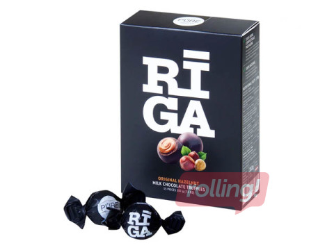 Piena šokolādes trifeles Pure Chocolate Rīga ar lazdu riekstu un cepumu krēma pildījumu, 202g