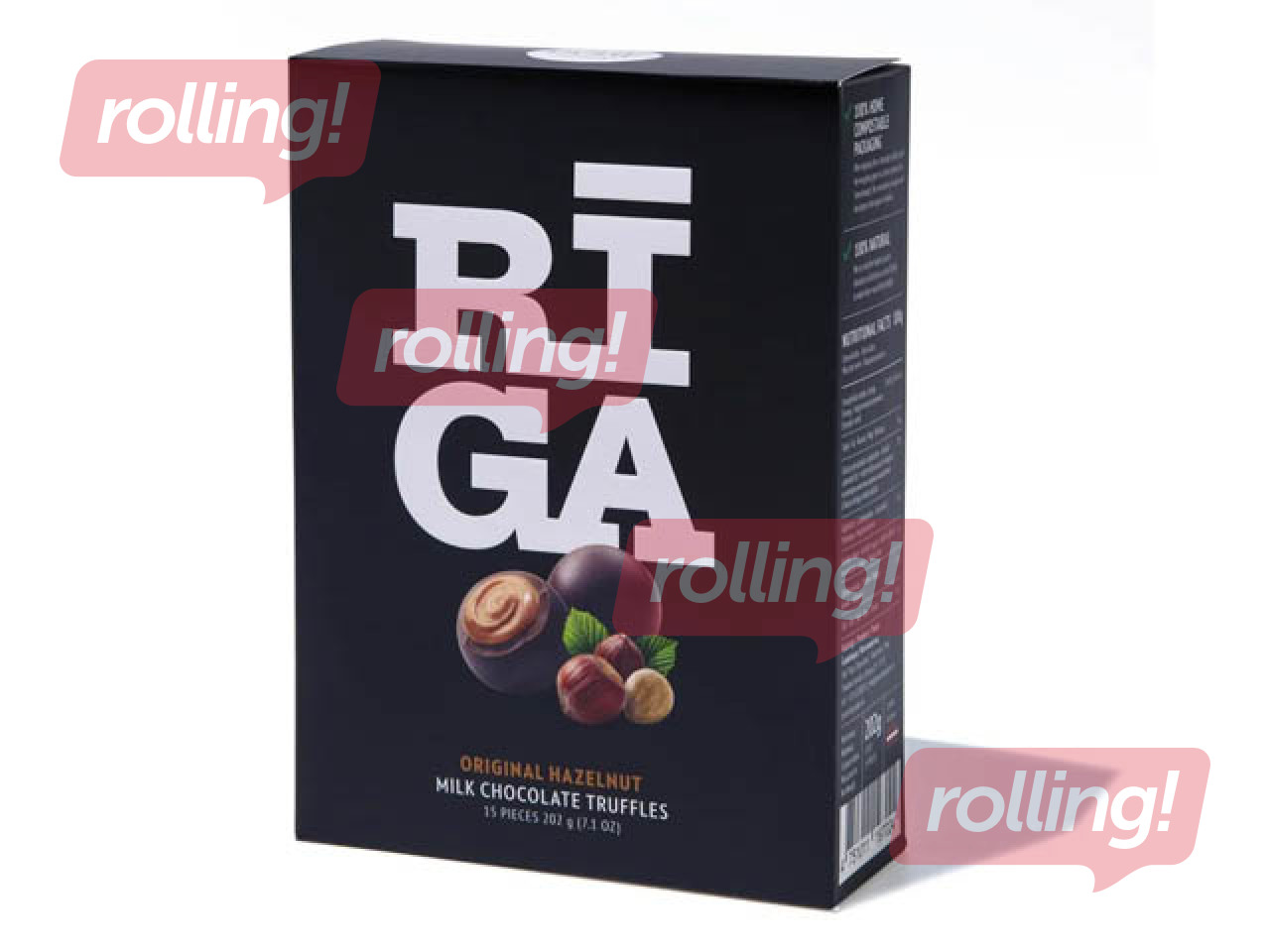 Piena šokolādes trifeles Pure Chocolate Rīga ar lazdu riekstu un cepumu krēma pildījumu, 202g