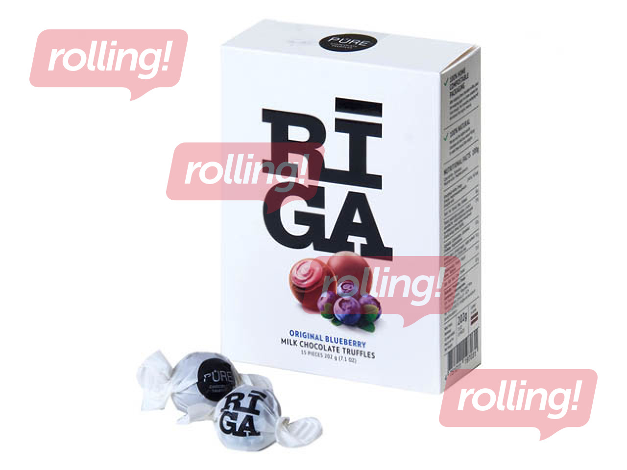 Piena šokolādes trifeles Pure Chocolate Rīga ar melleņu jogurta krēma pildījumu, 202g