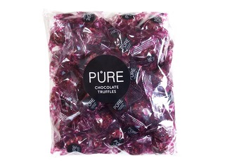 Piena šokolādes trifeles Pure Chocolate ar upeņu krēma pildījumu un upeņu dekoru, 600g