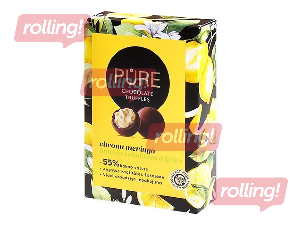 Tumšās šokolādes trifeles Pure Chocolate ar citronu meringas krēma pildījumu, 148g