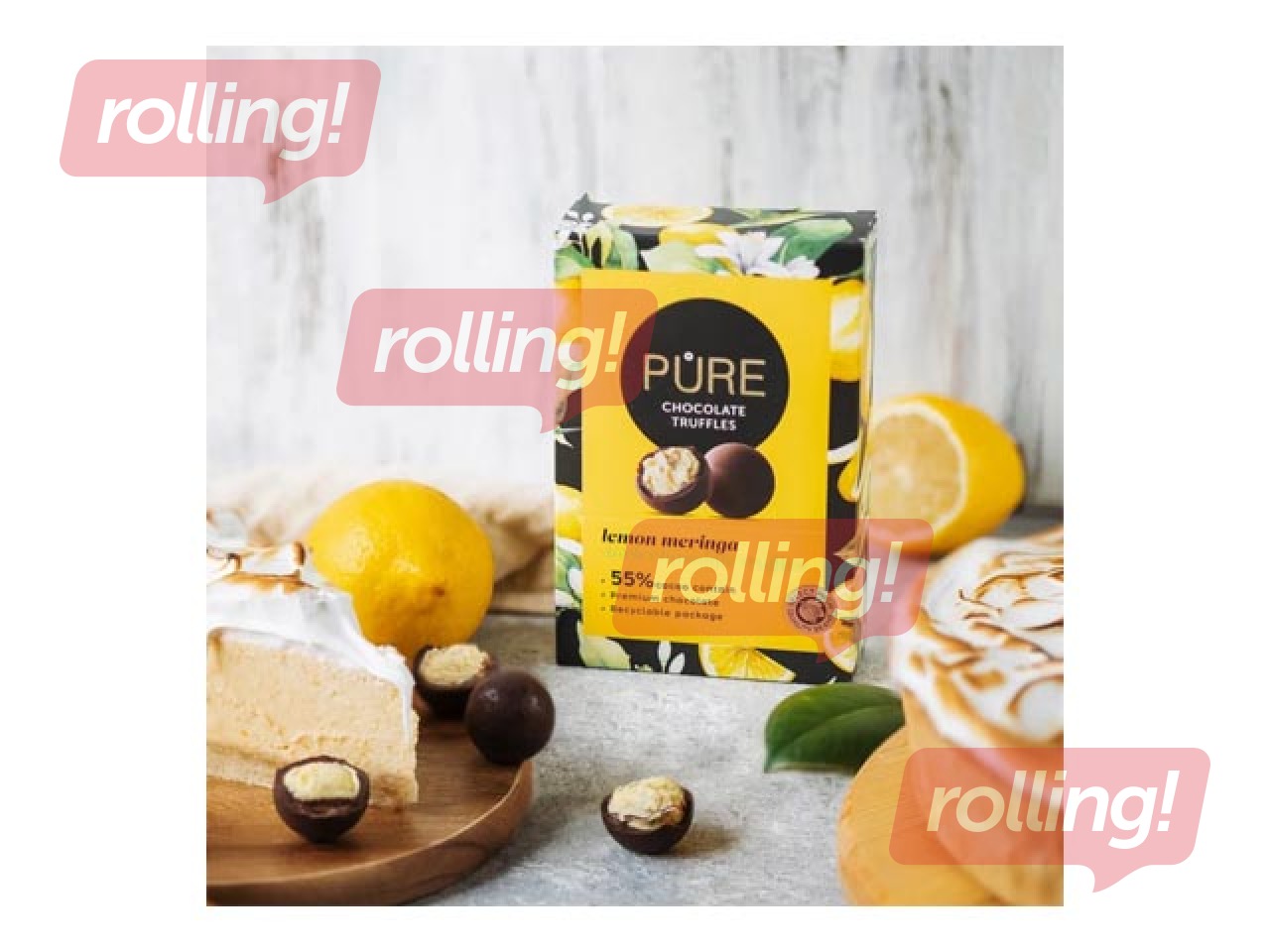 Tumšās šokolādes trifeles Pure Chocolate ar citronu meringas krēma pildījumu, 148g