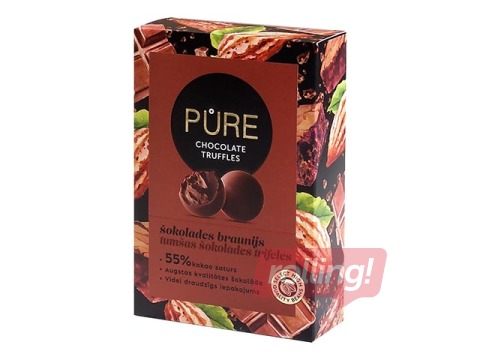 Tumšās šokolādes trifeles Pure Chocolate ar šokolādes braunija krēma pildījumu, 148g