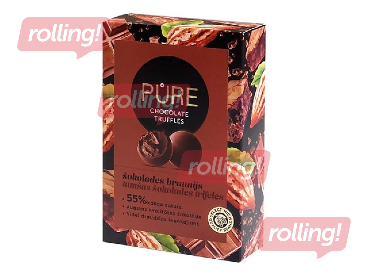 Tumšās šokolādes trifeles Pure Chocolate ar šokolādes braunija krēma pildījumu, 148g