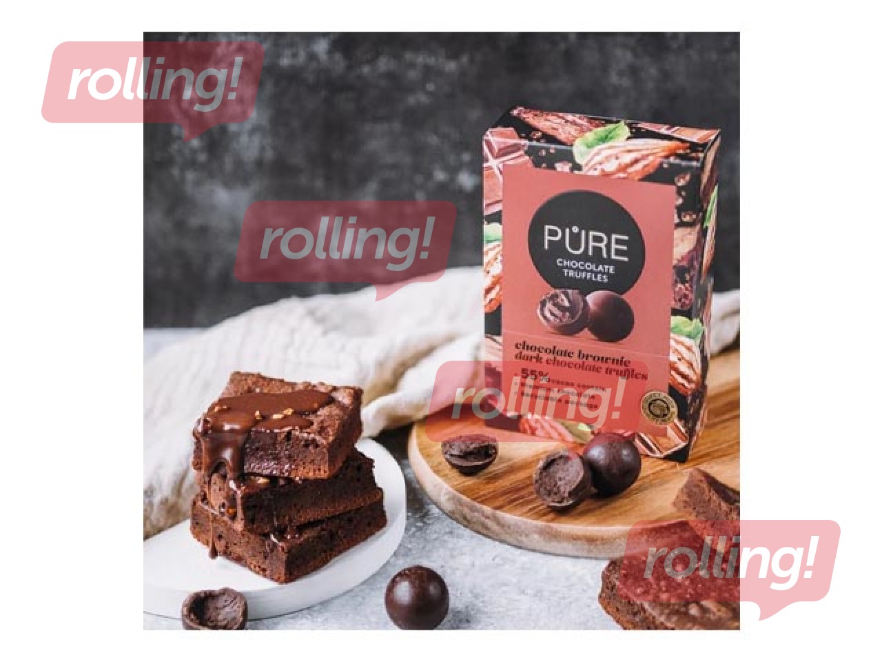Tumšās šokolādes trifeles Pure Chocolate ar šokolādes braunija krēma pildījumu, 148g