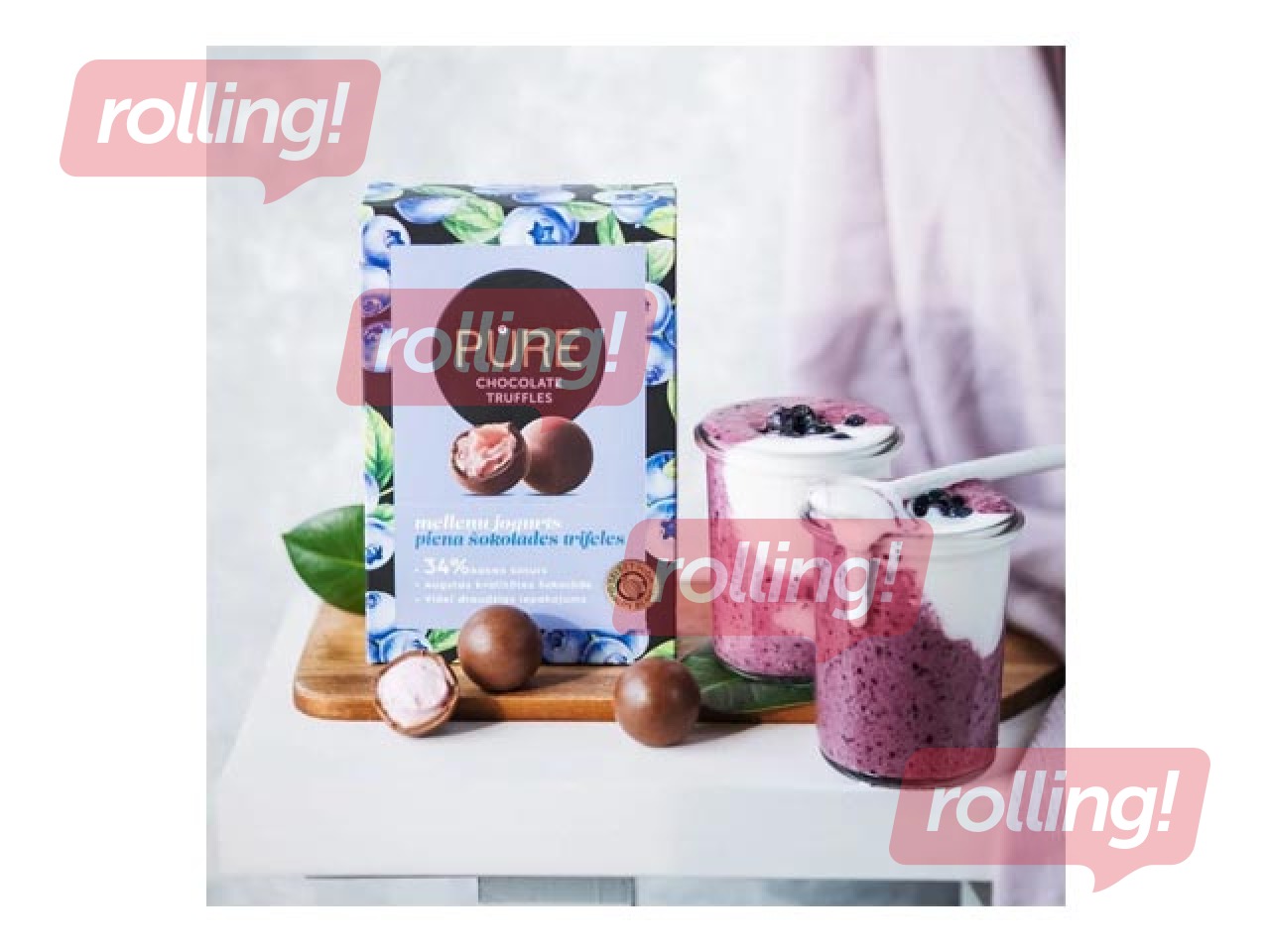 Piimašokolaadi trühvlid Pure Chocolate mustikajogurtikreemi täidisega, 148g