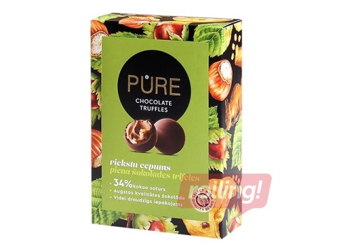 Piena šokolādes trifeles Pure Chocolate ar riekstu cepumu krēma pildījumu, 148g