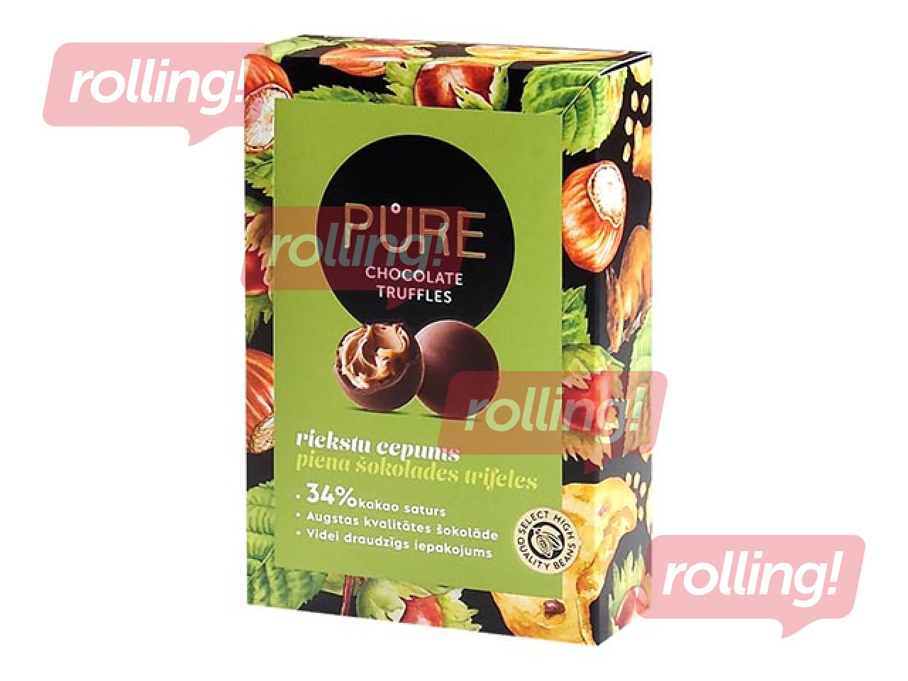 Piena šokolādes trifeles Pure Chocolate ar riekstu cepumu krēma pildījumu, 148g
