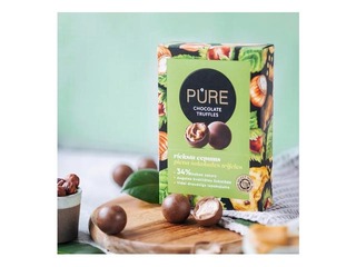 Piena šokolādes trifeles Pure Chocolate ar riekstu cepumu krēma pildījumu, 148g