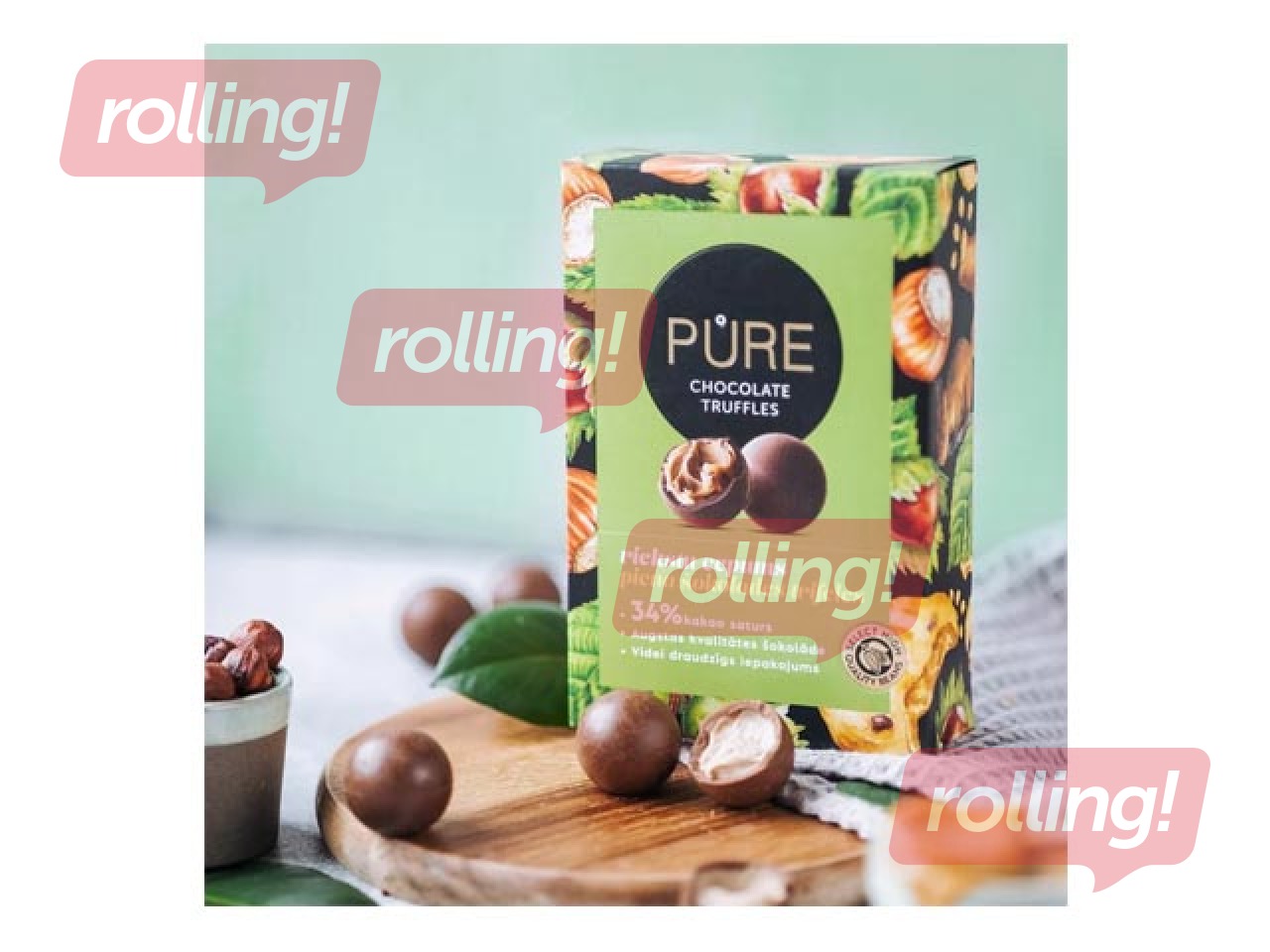 Piena šokolādes trifeles Pure Chocolate ar riekstu cepumu krēma pildījumu, 148g